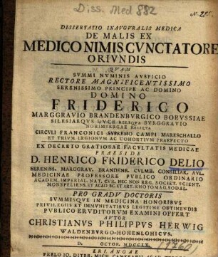 Dissertatio Inavgvralis Medica De Malis Ex Medico Nimis Cvnctatore Orivndis