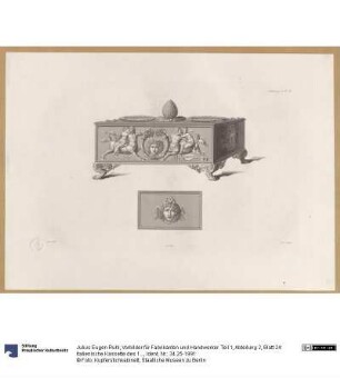 Vorbilder für Fabrikanten und Handwerker. Teil 1, Abteilung 2, Blatt 24: Italienische Kassette des 16. Jahrhunderts aus Bronze aus dem Museum in Kassel mit Detail der Schmalseite