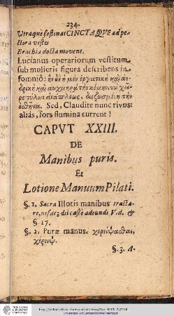 CAPUT XXIII. DE Manibus puris. Et Lotione Manuum Pilati.