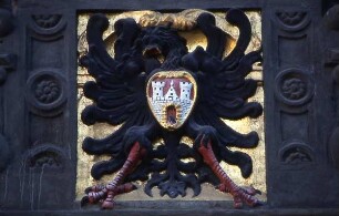 Quedlinburg - Stadtwappen : Stadtwappen am Rathaus. Aufgenommen in Quedlinburg ca. 1994