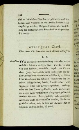Zwanzigster Titel. Von den Verbrechen und deren Strafen