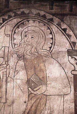 Gruppe von drei Aposteln, darunter Bartholomaeus und Matthias