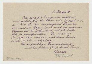Briefkarte [sog. Soluskarte] von Johannes Baader an Paul Ernst. Glindow in der Mark