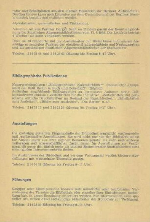 Bibliographische Publikationen ; Ausstellungen ; Führungen