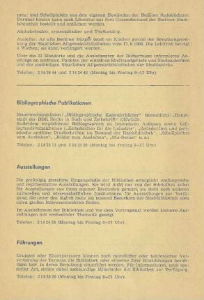 Bibliographische Publikationen ; Ausstellungen ; Führungen