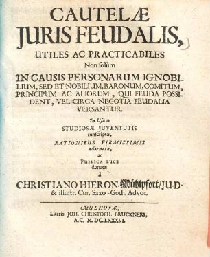 Cautelae iuris feudalis ...