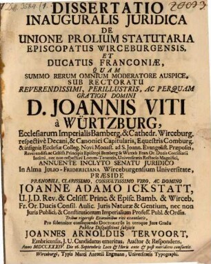 Diss. ... de unione prolium statutaria episcopatus Wirceburgensis et ducatus Franconiae