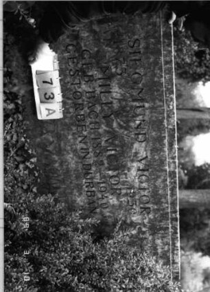 Grabstein 73 (Index: 100093955) Maße HxBxT: 143x196x21 cm Besonderheit: Doppelgrab für Eheleute: Grabstein 73A