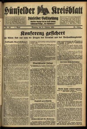 Erste Ausgabe vom Dienstag, den 11. Oktober 1932.