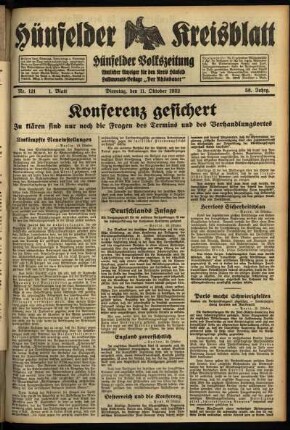 Erste Ausgabe vom Dienstag, den 11. Oktober 1932.