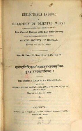 The Brihad Aranyaka Upanishad : with the commentary of Sankara Áchárya and the gloss of Ánanda Giri. 2,1
