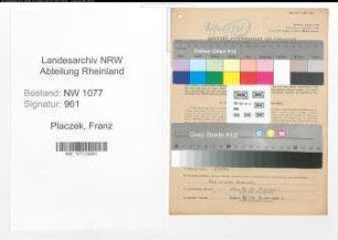 Entnazifizierung Franz Placzek , geb. 05.11.1914 (Bahnpolizist)