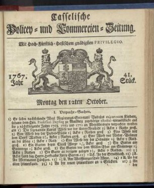 41. Stueck, Montag den 12ten October 1767