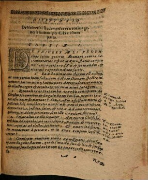 Disputatio IX. De universali redemtione totius generis humani per Christum parta
