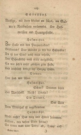Schloßhof. Reisige, mit ihren Pferden am Zügel ...