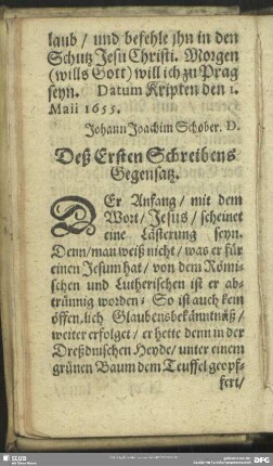 Deß Ersten Schreibens Gegensatz