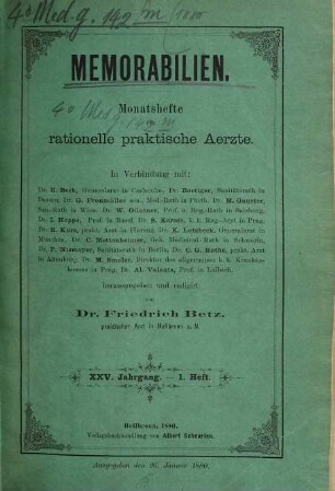 Memorabilien : Zeitschrift für rationelle praktische Ärzte. 25. 1880