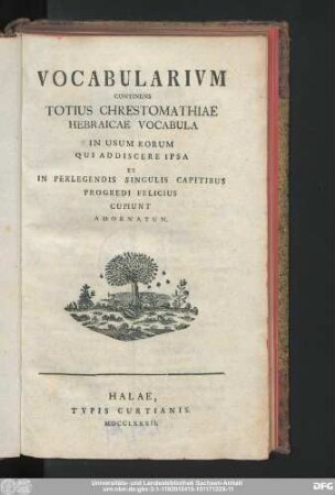 Vocabularium Continens Totius Chrestomathiae Hebraicae Vocabula In Usum Eorum Qui Addiscere Ipsa Et In Perlegendis Singulis Capitibus Progredi Felicius Cupiunt Adornatum.