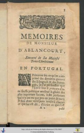 Memoires De Monsieur D’Ablancourt, Envoyé de Sa Majesté Très-Chrêtienne En Portugal.