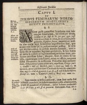 Caput I. De Juribus Feminarum Norimbergensium Singularibus Intuitu Processualium.