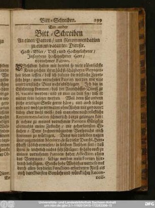 Ein ander Bitt-Schreiben An einen Patron, um Recommendation zu einem vacanten Dienste.