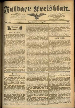 Erste Ausgabe vom Samstag, den 15. Dezember 1906.