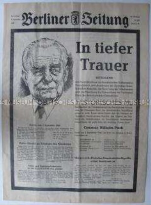 Tageszeitung "Berliner Zeitung" zum Tod von Wilhelm Pieck