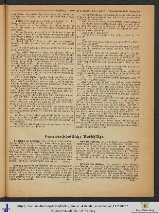 Hauswirtschaftliche Ratschläge.