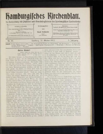 Nr. 43. Hamburg, 27. Oktober 1912. 9. Jahrgang.