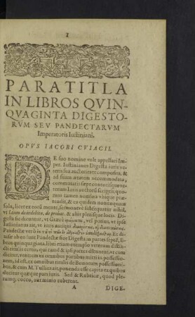 Paratitla in libros quinquaginta digestorum sev pandectarum
