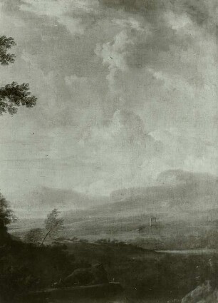 Wald- und Berglandschaft mit Jägern