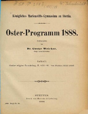 Oster-Programm. 1887/88
