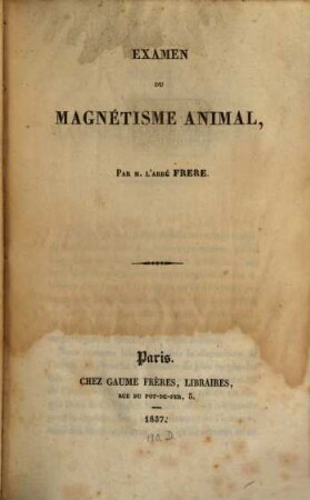Examen du magnétisme animal