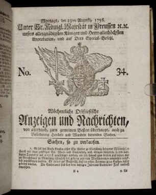 No. 34. Montags, den 23ten Augusti, 1756.