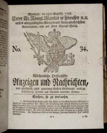 No. 34. Montags, den 23ten Augusti, 1756.