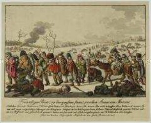 Freiwilliger Rückzug der großen französischen Armee aus Moskau - Karikatur auf die Niederlage Napoleons im Rußlandfeldzug.