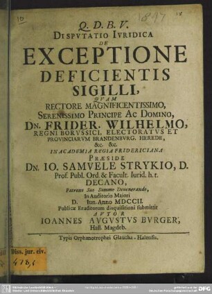 Disputatio Iuridica De Exceptione Deficientis Sigilli