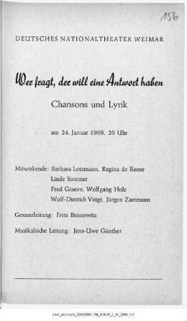 Wer fragt, der will eine Antwort haben Chansons und Lyrik