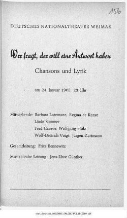 Wer fragt, der will eine Antwort haben Chansons und Lyrik