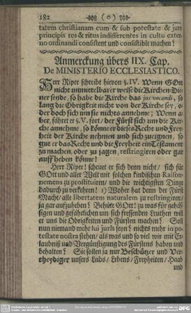 Anmerckungen über IIX. Cap. De Ministerio Ecclesiastico