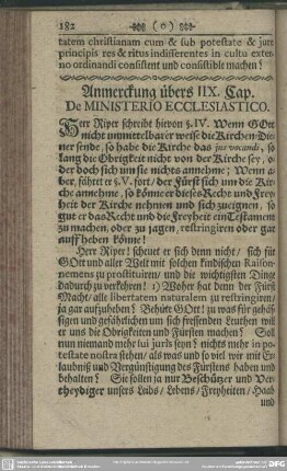 Anmerckungen über IIX. Cap. De Ministerio Ecclesiastico