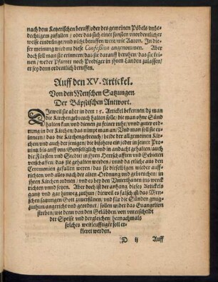 Auff den XV. Artickel.