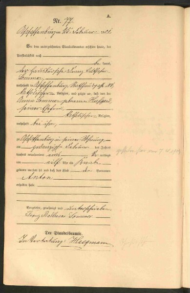 Standesamtsbuch der Stadt Aschaffenburg: Geburten 365/1900 - 184/1901