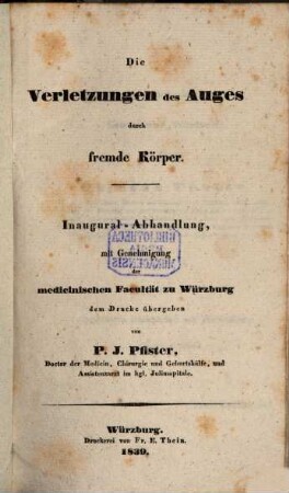 Die Verletzungen des Auges durch fremde Körper : Inaug.-Abh.