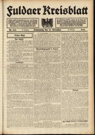 Erste Ausgabe vom Donnerstag, den 13. November 1913.