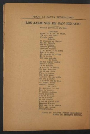 Los jazmines de San Ignacio : Canción porteña del año 1840