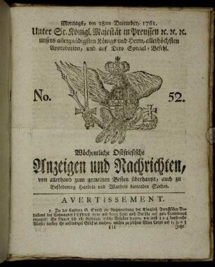 No. 52. Montags, den 28ten December, 1761.