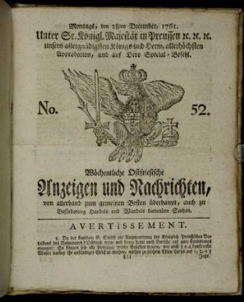 No. 52. Montags, den 28ten December, 1761.