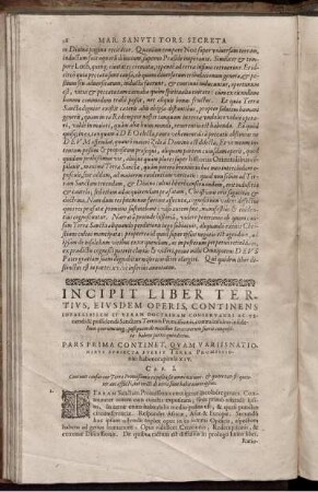 Incipit Liber Tertius ... Pars Prima ...