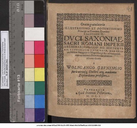 Oratio gratulatoria Illustrissimo Et Potentissimo ... Domino Christiano II. Duci Saxoniae ...